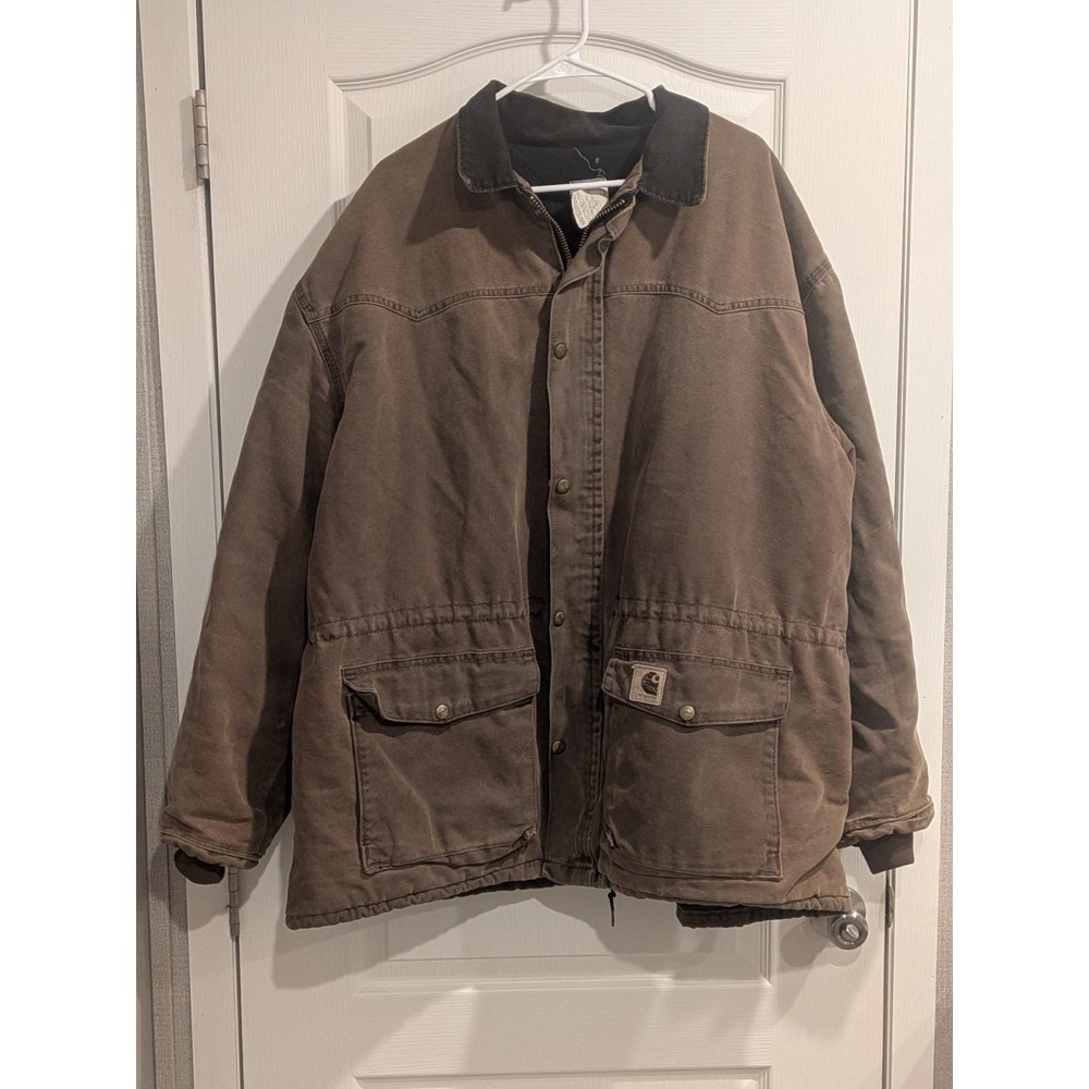 Vintage Carhartt C08 CHT Sandstone Quilt Lined Chore Coat Chestnut 2XL Made USA